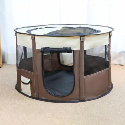 Portable Pet House Oxford Cloth Crate Room Playing Maroon Asteria