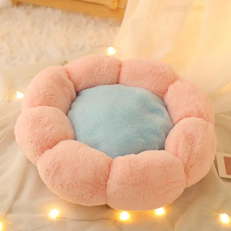 Autumn Winter Plus Velvet Thick Round Flower Cat Litter Kennel Maroon Asteria