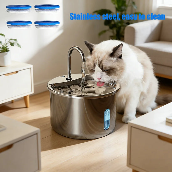 2L Stainless Steel Pet Water Fountain with USB Cat Ultra Quiet Water Dispenser Pets Filter Fountain Smart Drinking Feeder Bowl