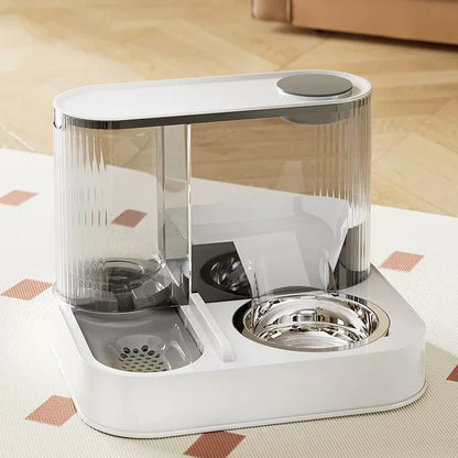 2 In 1 Stainless Steel Automatic Pet Feeder And Water Dispenser Double Bowl Anti Leakage Food Water Bowl For Cats And Dogs
