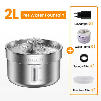 ROJECO Stainless Steel Pet Drinking Fountain Auto Cat Water Fountain Smart Pet Water Dispenser with Pump for Dog Cat Drink Bowl