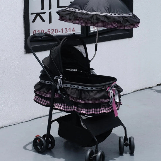 Luxury Lace Pet Stroller Parasol with UPF Protection | Vintage Coquette Aesthetic Dog Umbrella for Strollers | Picnic Essential