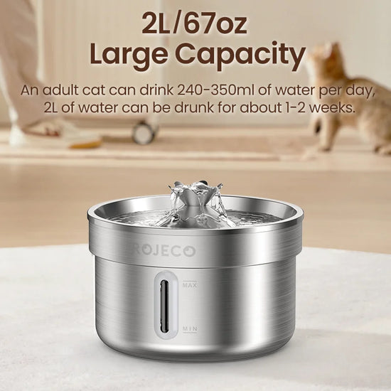 ROJECO Stainless Steel Pet Drinking Fountain Auto Cat Water Fountain Smart Pet Water Dispenser with Pump for Dog Cat Drink Bowl