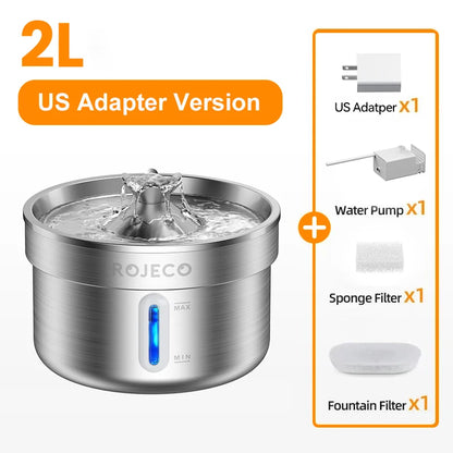 ROJECO Stainless Steel Pet Drinking Fountain Auto Cat Water Fountain Smart Pet Water Dispenser with Pump for Dog Cat Drink Bowl